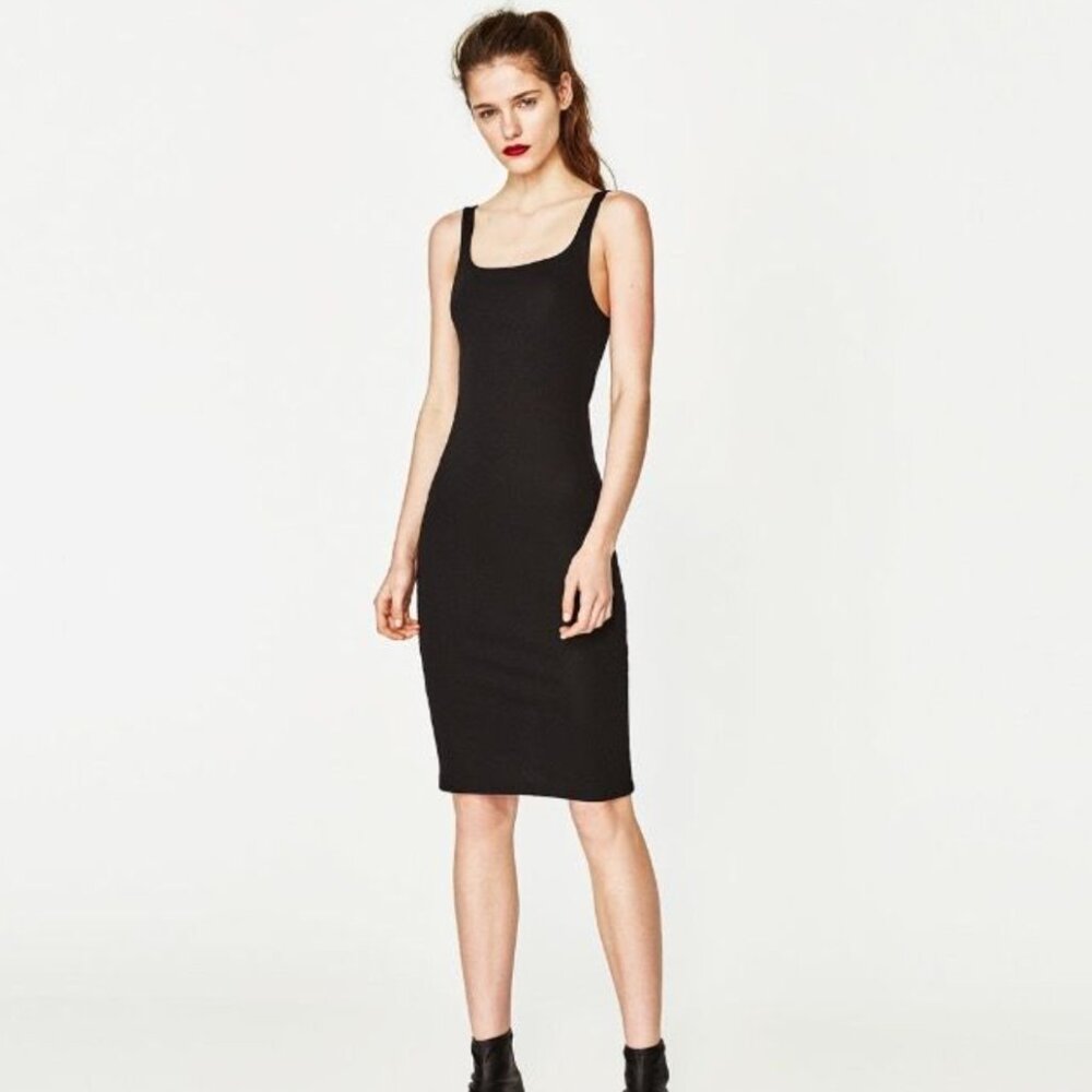 New NWT Zara Stretch Black Tank Dress, sz L